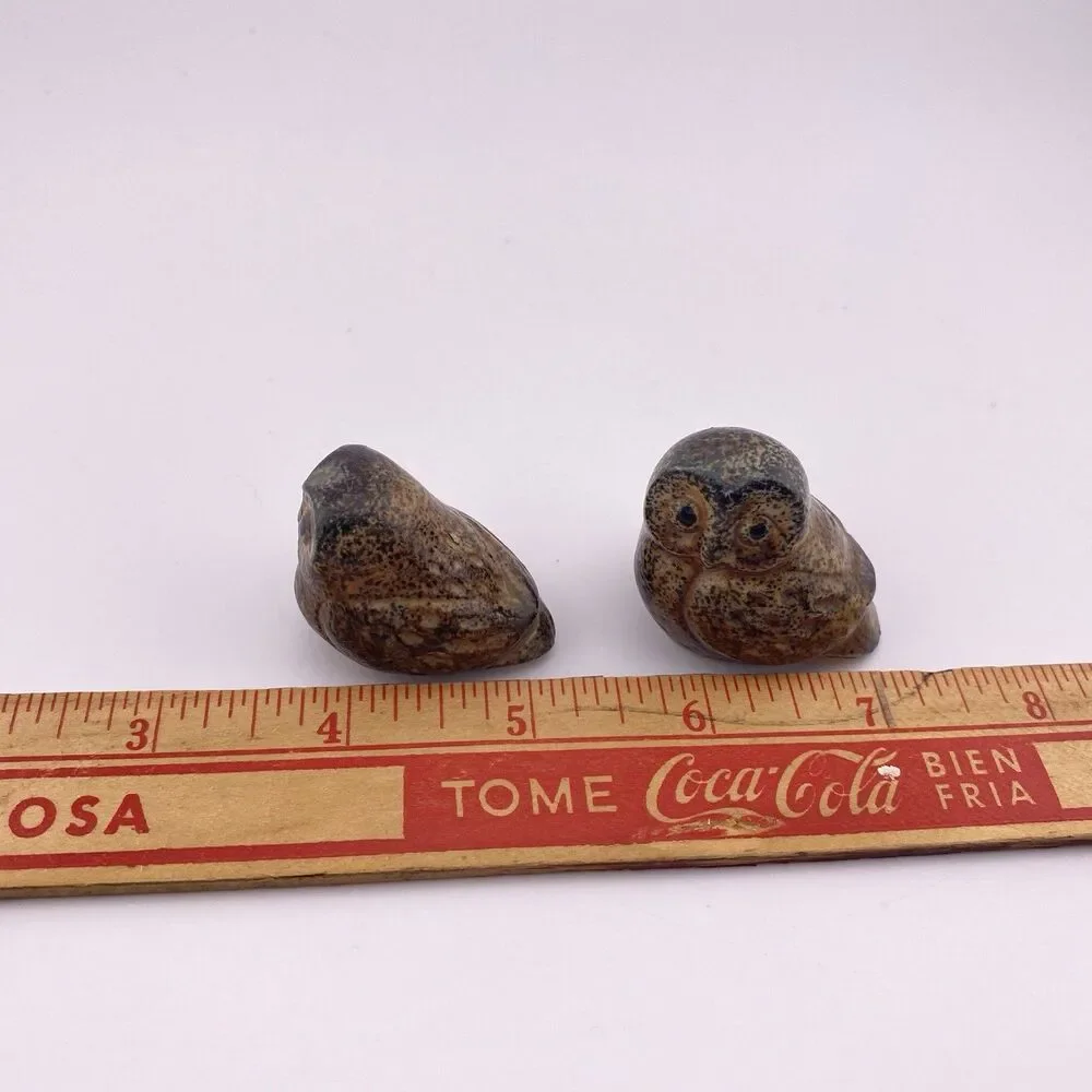 2 Vintage Adorable Miniature Owl Figurines Brown Earthtones 1